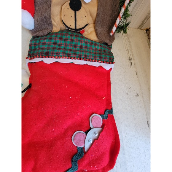 Cat Christmas Stocking With Mouse - Etsy Large vintage faux stocking puppy cat mouse hanging Xmas home decor unique